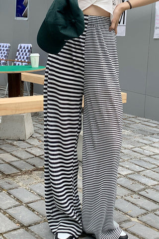 Half Irregular Striped Pants