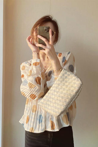 V-Neck Elegant Polka Dot Chiffon Blouse Shirt