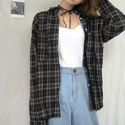 Loose Plaid Preppy Style Shirt