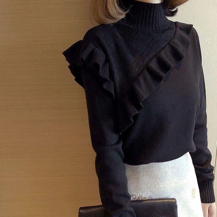 Elegant Ruffle Turtleneck Sweater