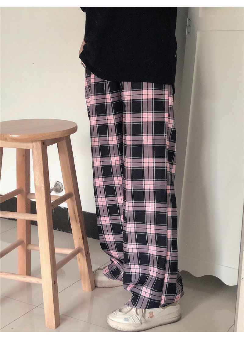 Black and Purple Loose Plaid Pants