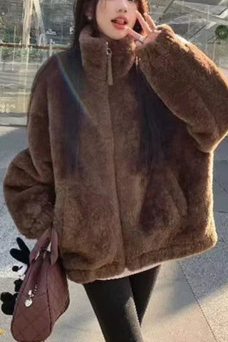 Lamb Wool Stand Collar Loose Jacket
