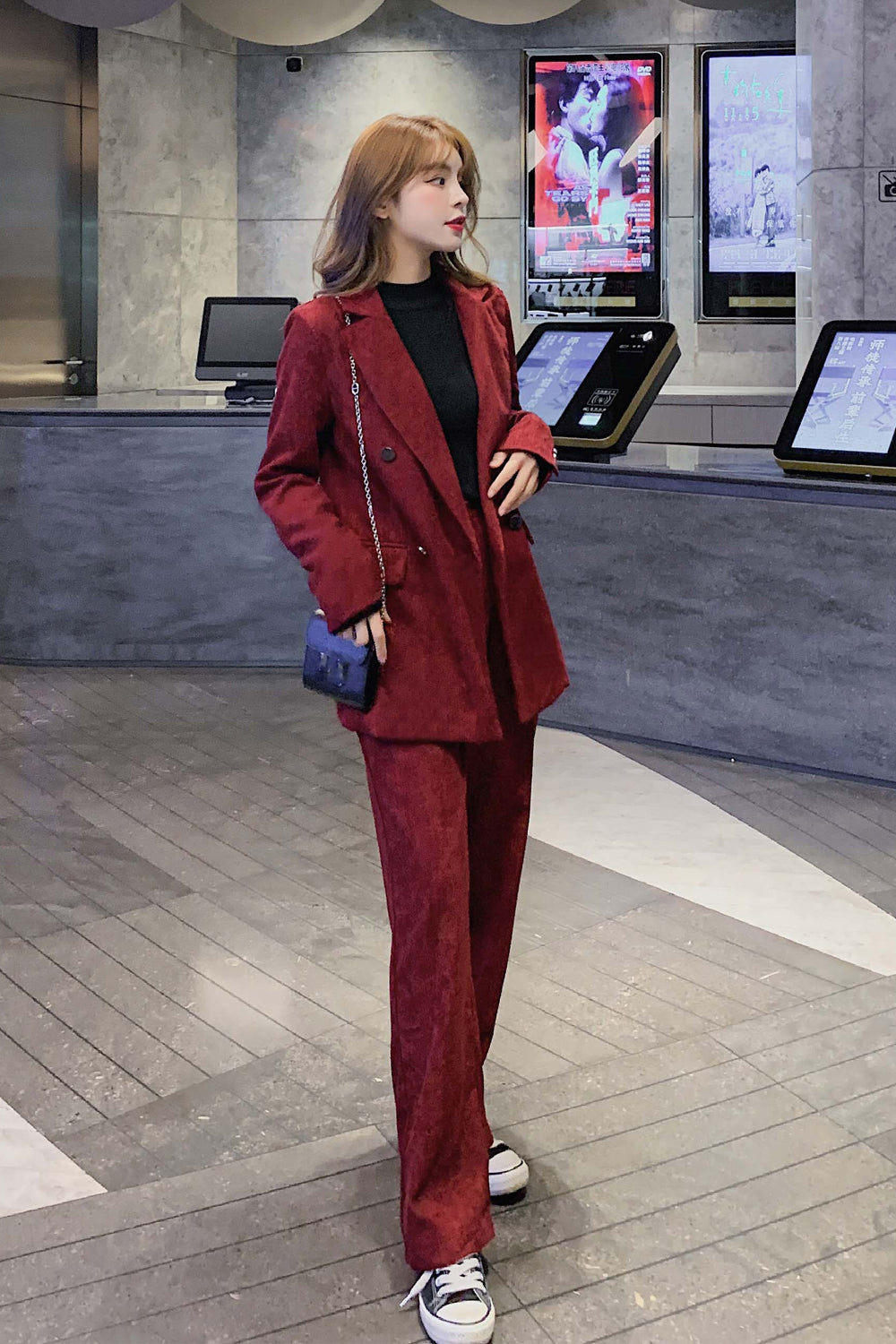 Casual Corduroy Blazer Coat and Pants Set