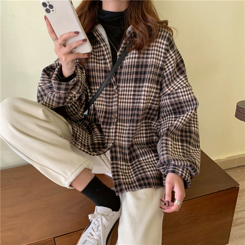 Lose Vintage Plaid Winter Dicke Jacke 