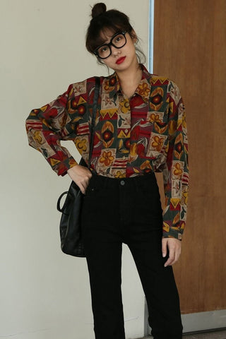 Blusa de manga larga con flores retro 