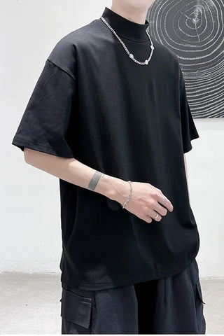 Short Sleeve Solid Hip Hop Men Turtleneck Shirts