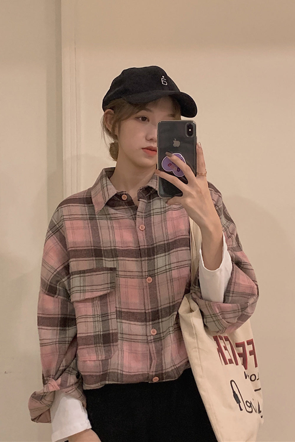 Long Sleeve Cute Plaid Colors Blouse Shirt
