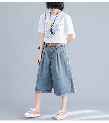 High Waist Denim Wide Leg Shorts Pants Jeans