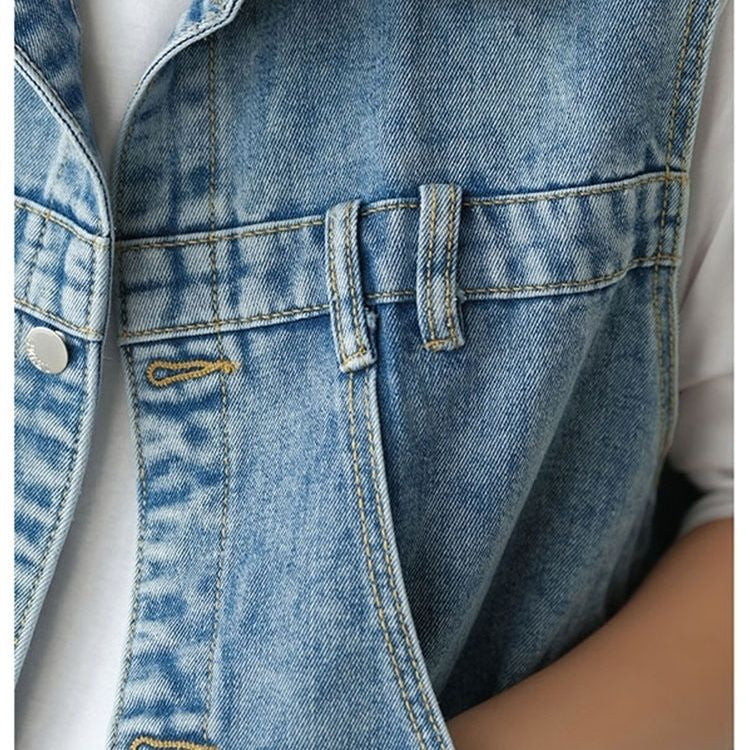 Retro Sleeveless Denim Pockets Vest Jacket