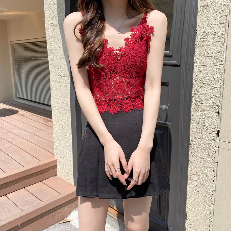 Sexy Flower Embroidery Camisole Lace Crop Tops