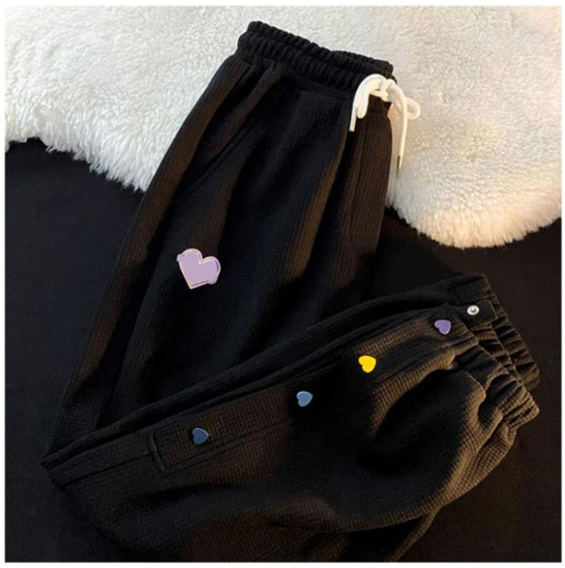 Colorful Heart Side Button Cute Jogging Sweatpants