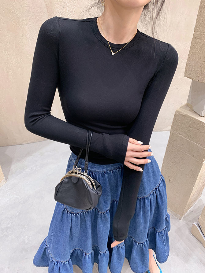High Waist Ruffles A-Line Long Denim Skirt