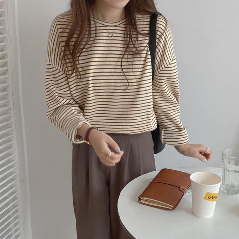 Coffee Color Striped Retro Sweater