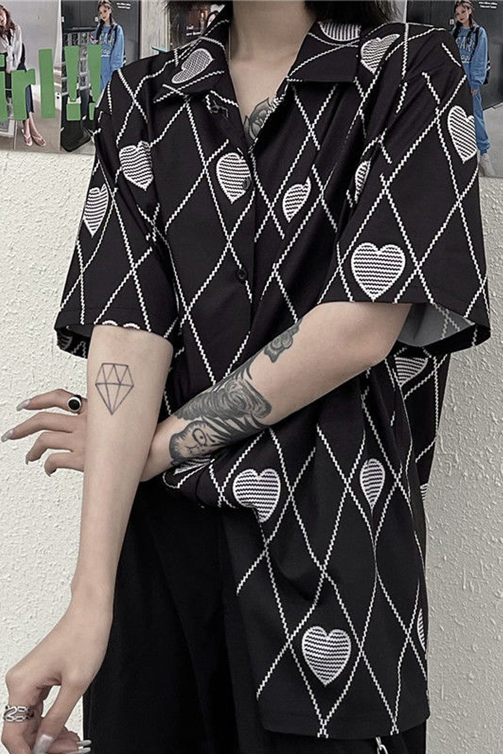 Hip Hop Gothic Bluse mit Herz-Print
