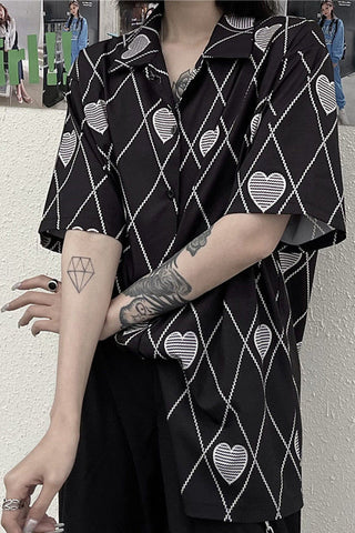 Hip Hop Gothic Bluse mit Herz-Print