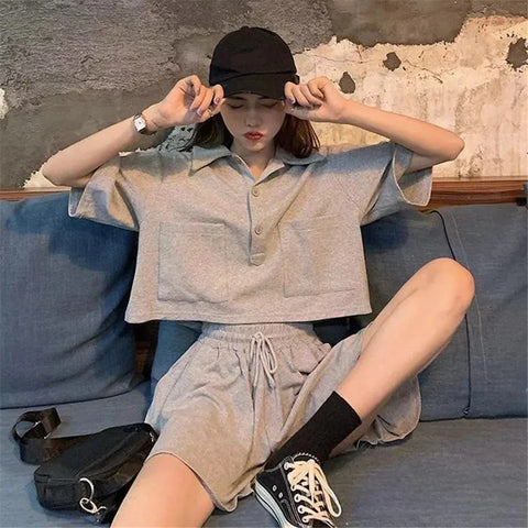 Casual Short Sleeve Shirt and Shorts Pants Set