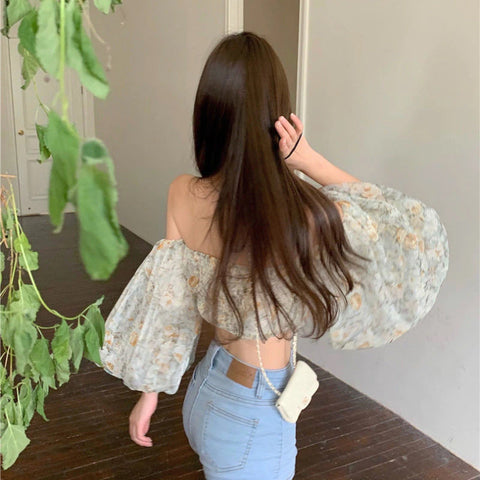 Sexy Puff Sleeve Off Shoulder Floral Blouse Shirt