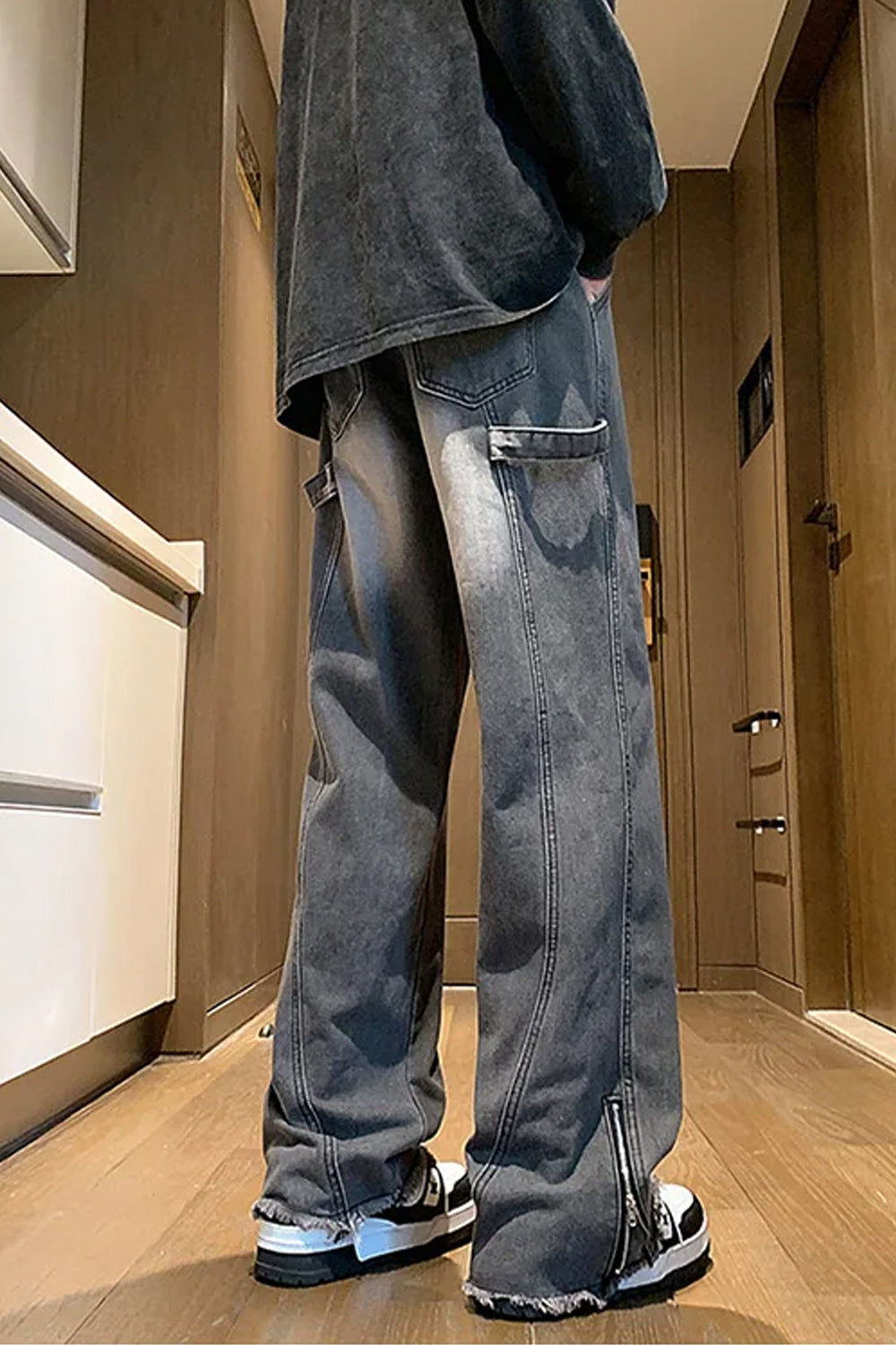 Loose Side Slit Zipper Men Jeans Pants