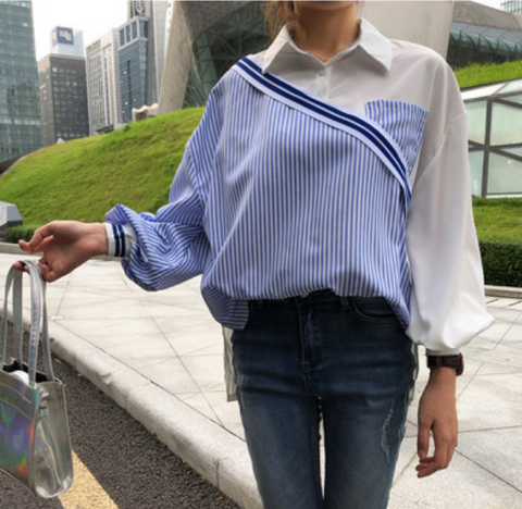 Striped Vintage Pockets Turn Down Collar Shirt