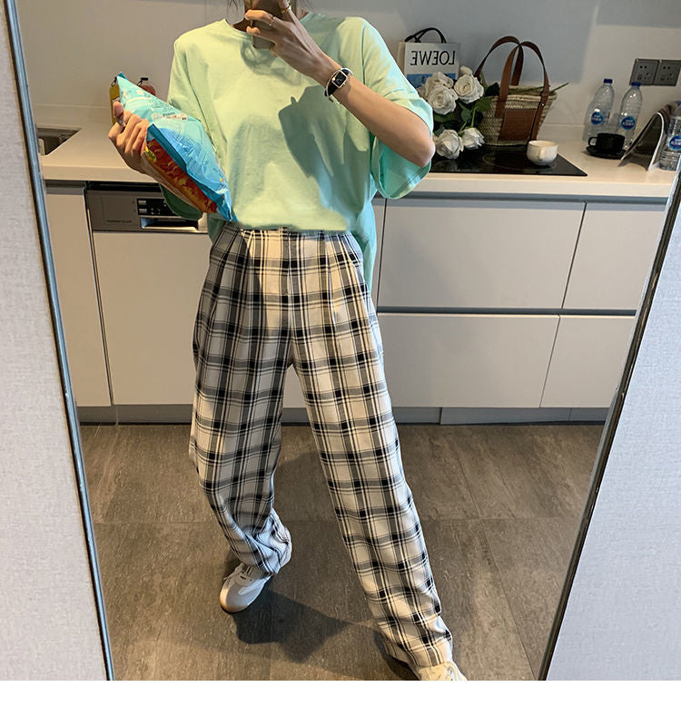 High Waist White Plaid Hip Hop Pants