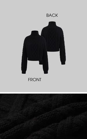Cable-Knit Turtleneck Cropped Sweater
