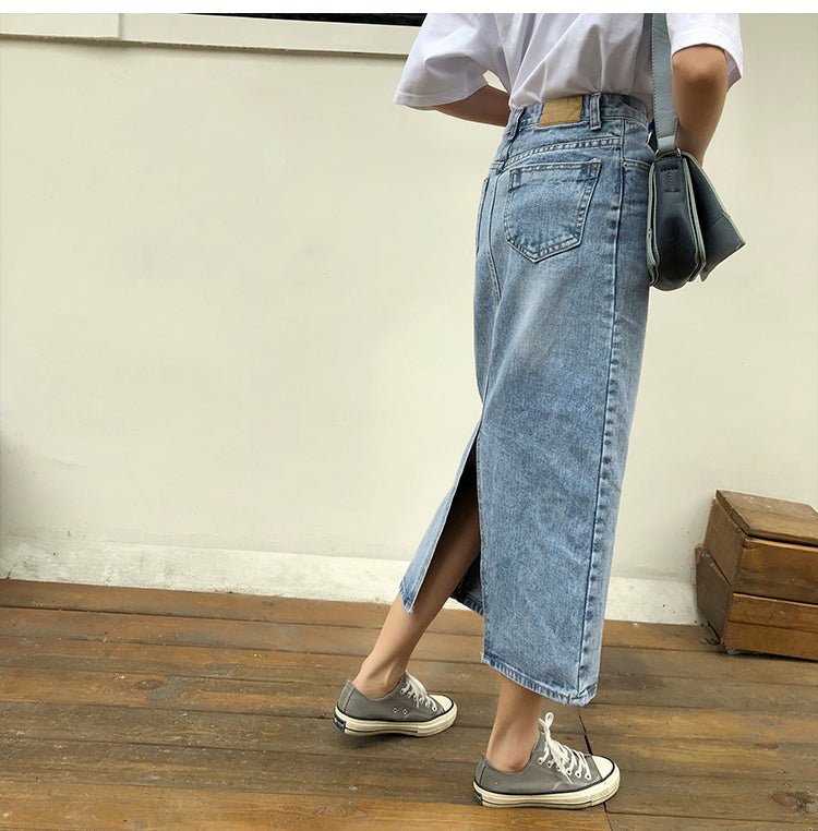 Slim Cut Long Denim Skirt Jeans