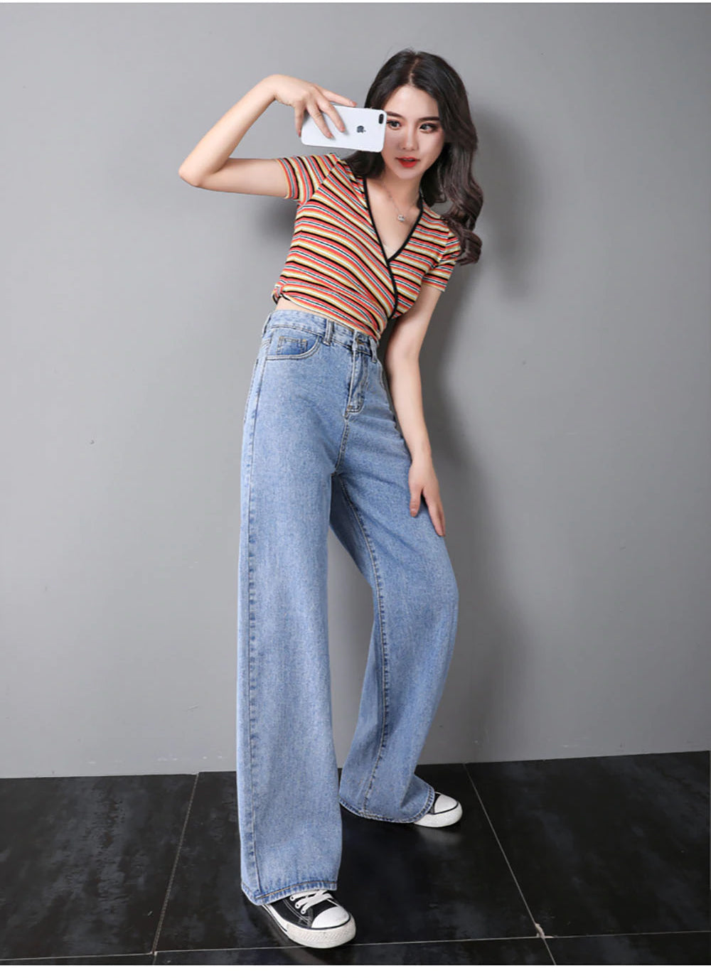 Vintage-Jeans mit hoher Taille und weitem Bein