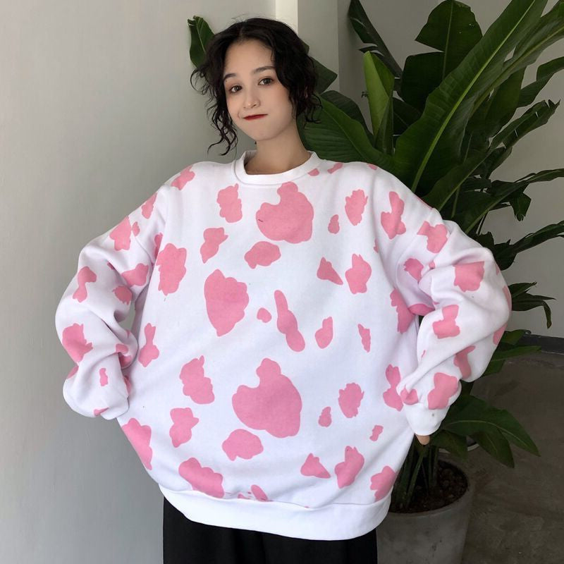 Cow Pattern Printed O-Neck Sweater