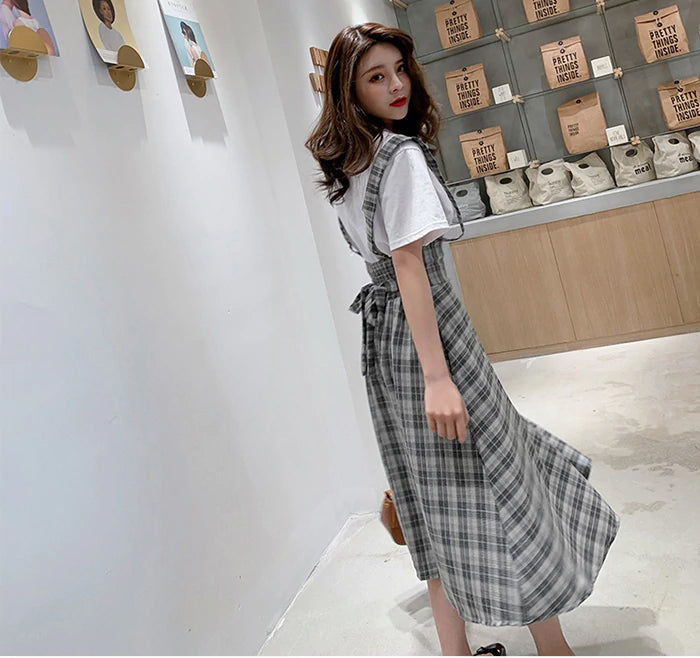 Casual High Waist Long Vintage Summer Plaid Skirt