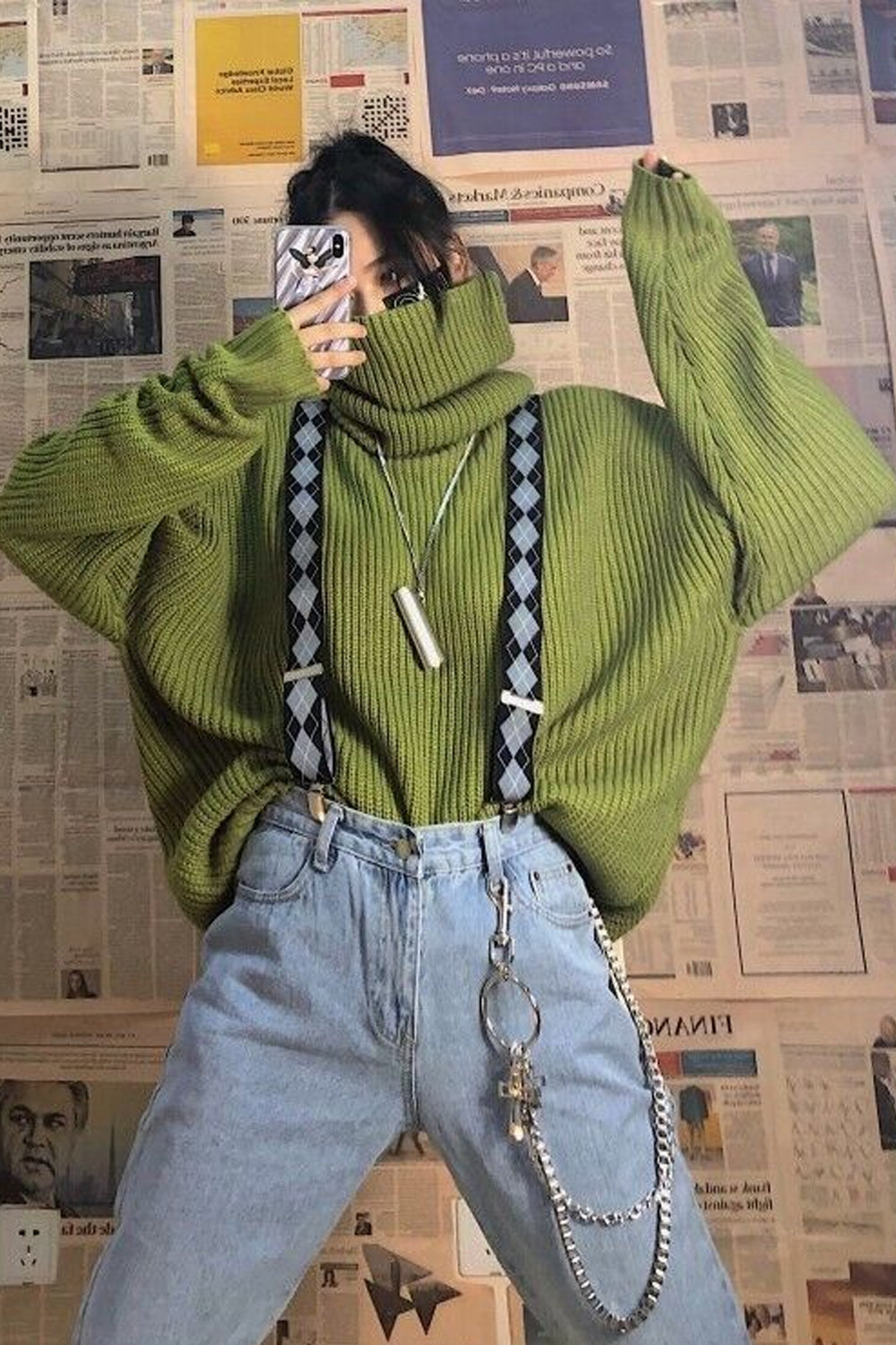 Solid Color Turtleneck Knitted Loose Sweater