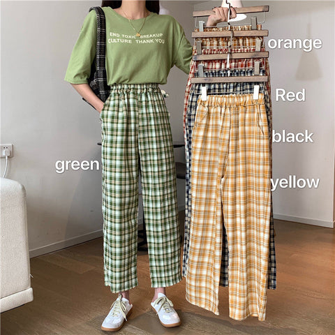 High Waist Colorful Plaid Pants