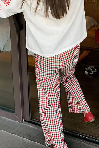 Loose Retro Plaid Ruffled Length Pants