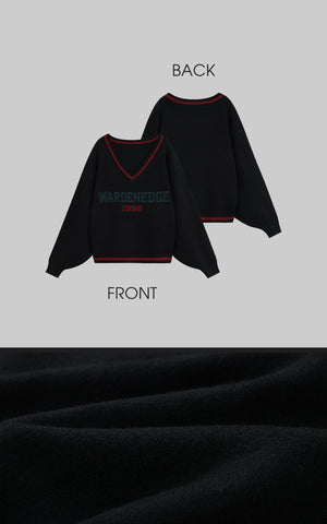 Oversized V-Neck Sweater with Retro Lettering