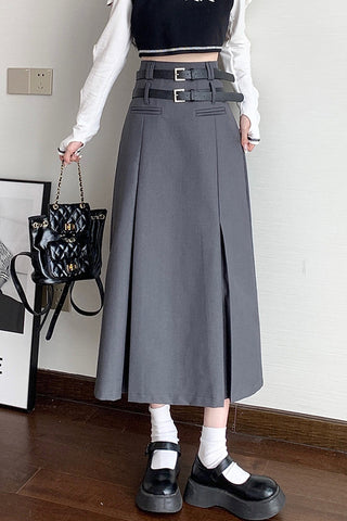 High Waist Double Belted Long Skirts