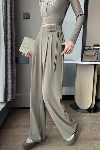 High Waist Loose Drawstring Office Long Pants