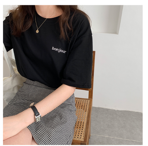 Bonjour Pocket Letter Embroidery Shirt