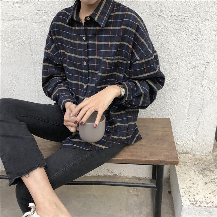 Simple Vintage Plaid Loose Shirt