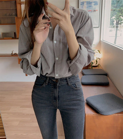 Long Sleeve Casual Plaid Style Office Blouse Shirt