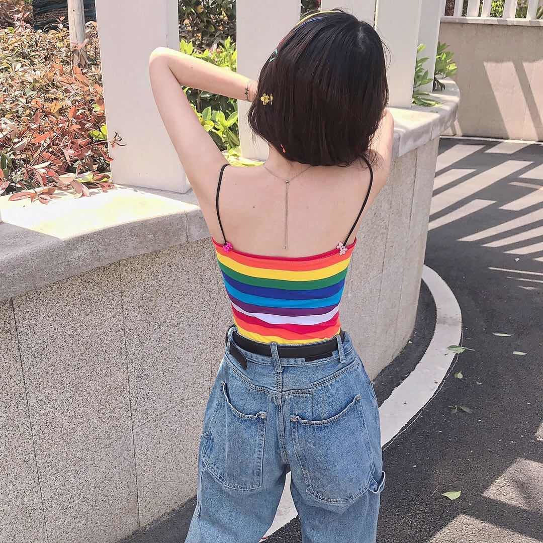 Rainbow Stripes Print Sexy Camisole Tank Top