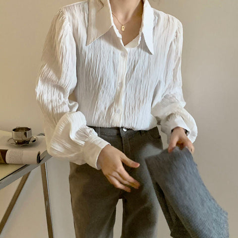 Long Sleeve Folds Style Blouse Shirts