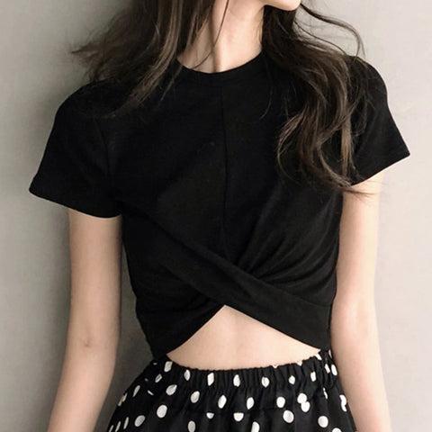 Sexy Solid Criss Cross Slim Shirt