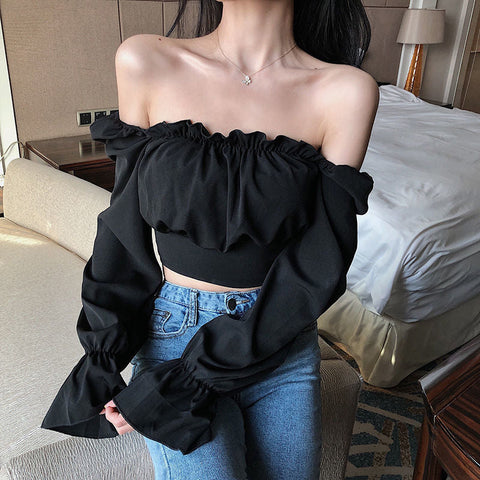 Long Sleeve Puff Sleeve Cropped Tops
