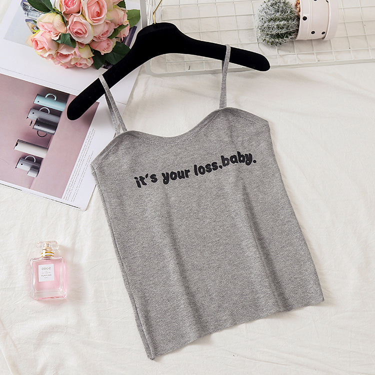 It's Your Loss Baby Printed Knitting Halter Tank Tops