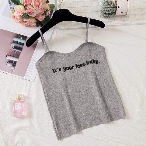 Camiseta sin mangas con cuello halter y estampado "It's Your Loss Baby"