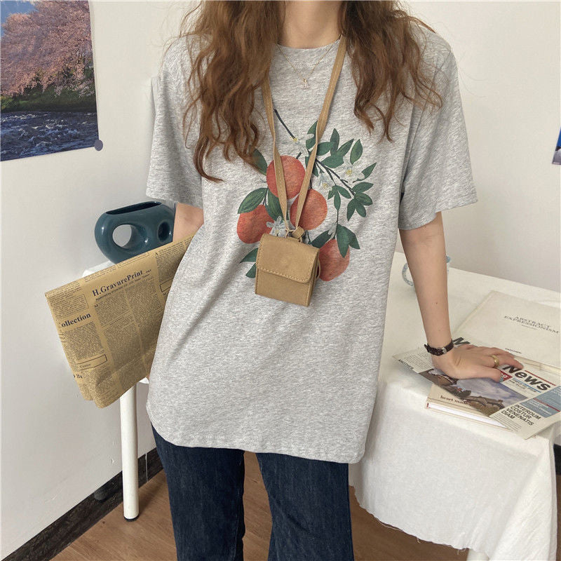 Loose Orange Printed Casual Shirts