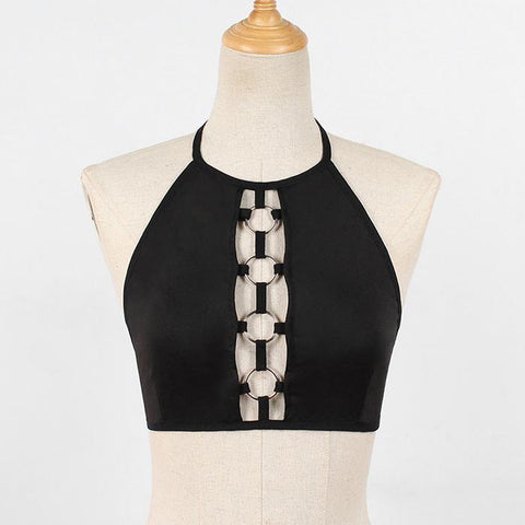 Halter delantero con lazo metálico ahuecado en la parte posterior