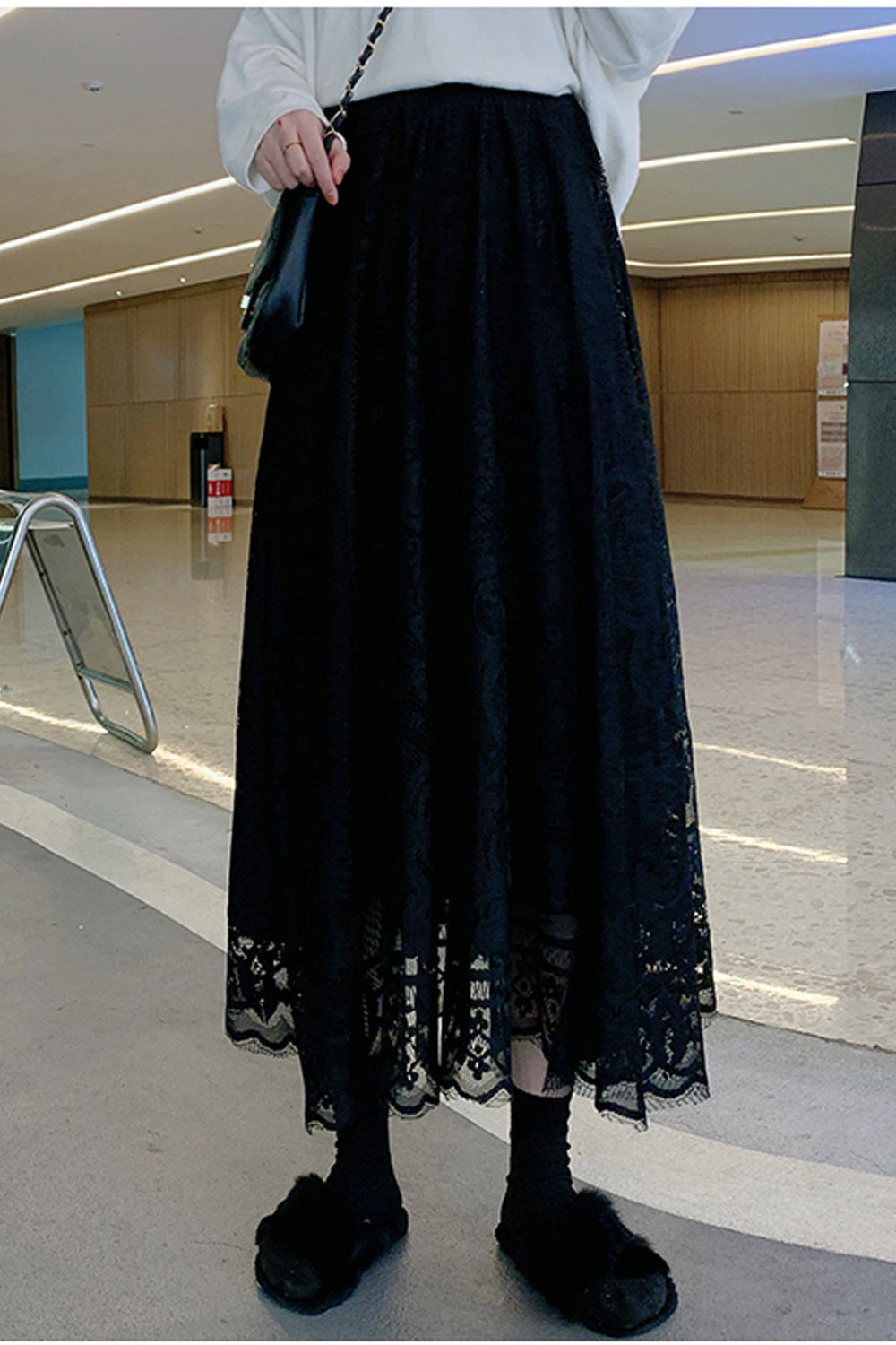 High Waist Lace Elegant Pattern Long Skirts