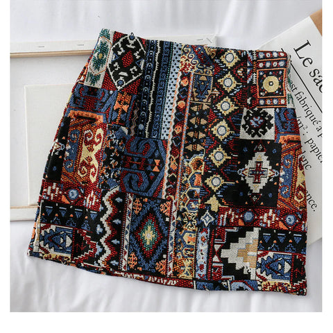 Boho Pattern Embroidered Woolen Mini Skirt