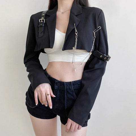 Chain Black Outer Cropped Jacket