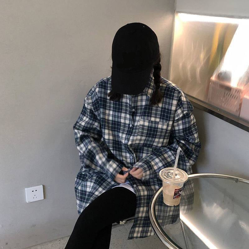 Loose Oversized Plaid Casual Blouse Shirt
